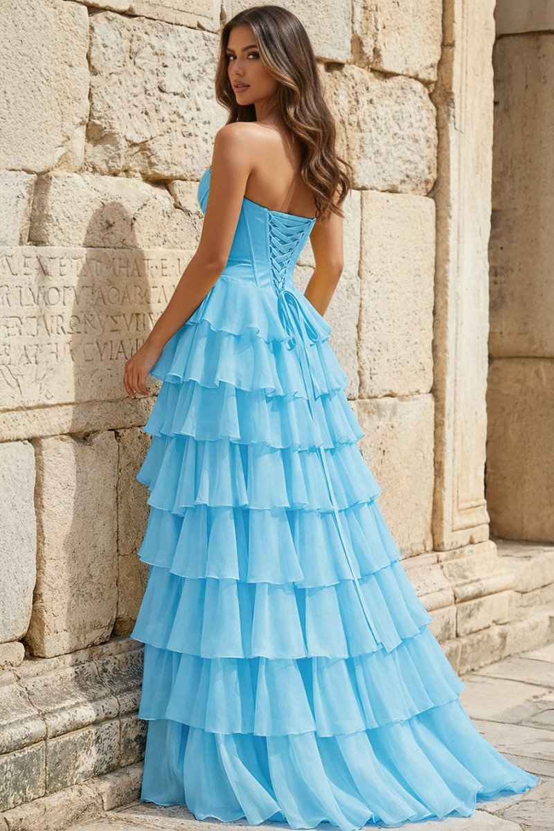 Strapless A-Line Ruffle Long Prom Dress With Split