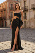 Gorgeous Mermaid Spaghetti Straps Black Beaded Prom Dresses with Slit