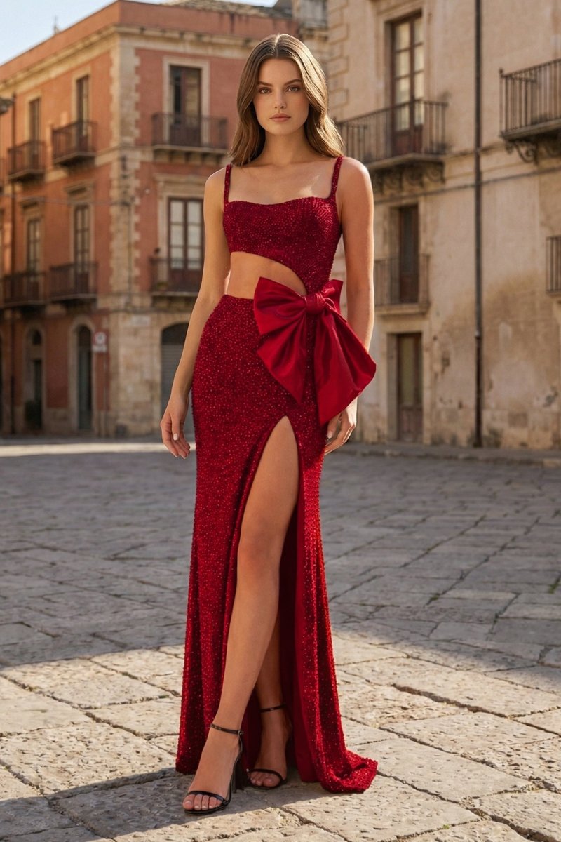 Gorgeous Mermaid Spaghetti Straps Black Beaded Prom Dresses with Slit