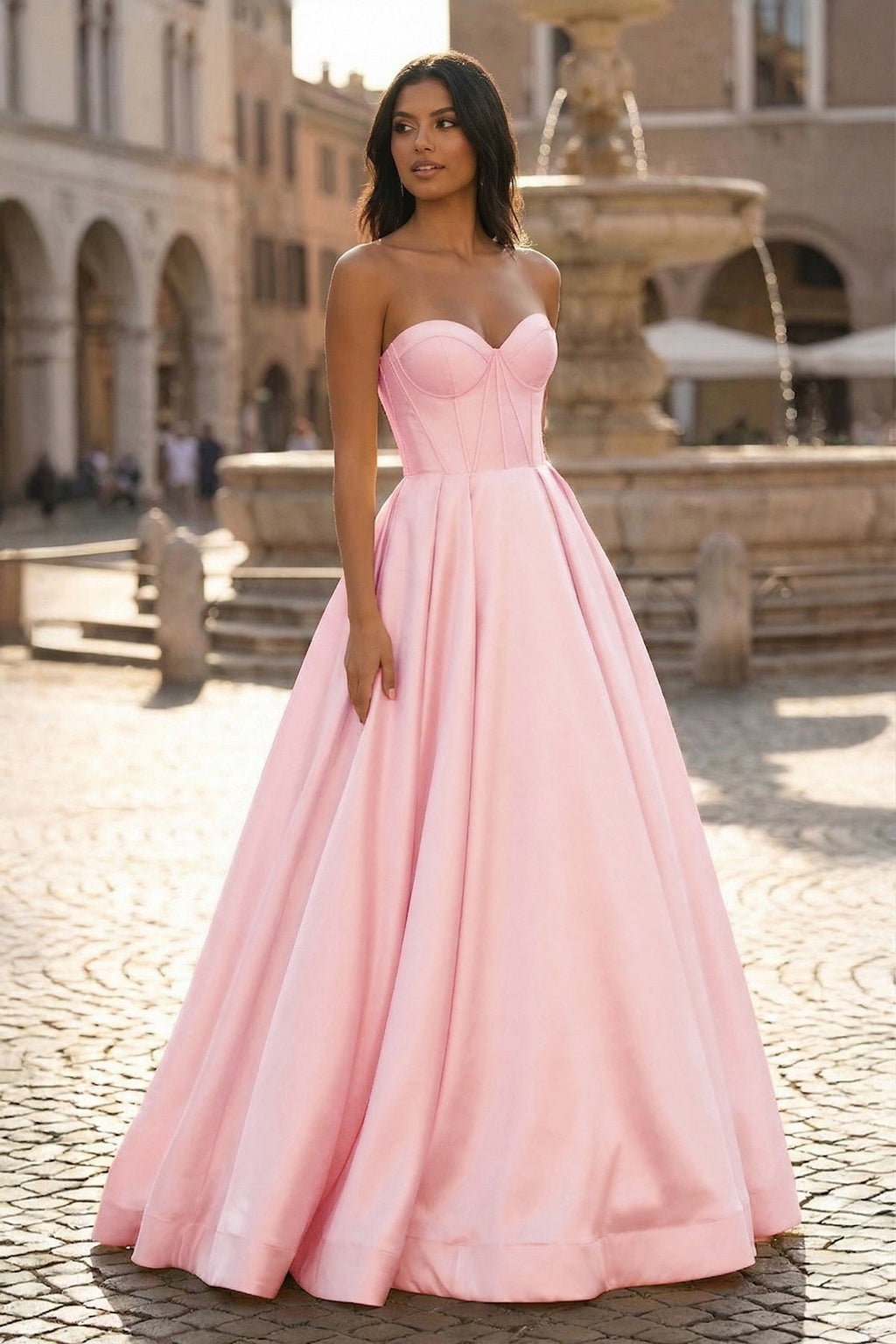 Ball Gown Sweetheart Satin Long Prom Dresses