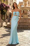 Sweetheart Aqua Blue Sheath Long Prom Dresses