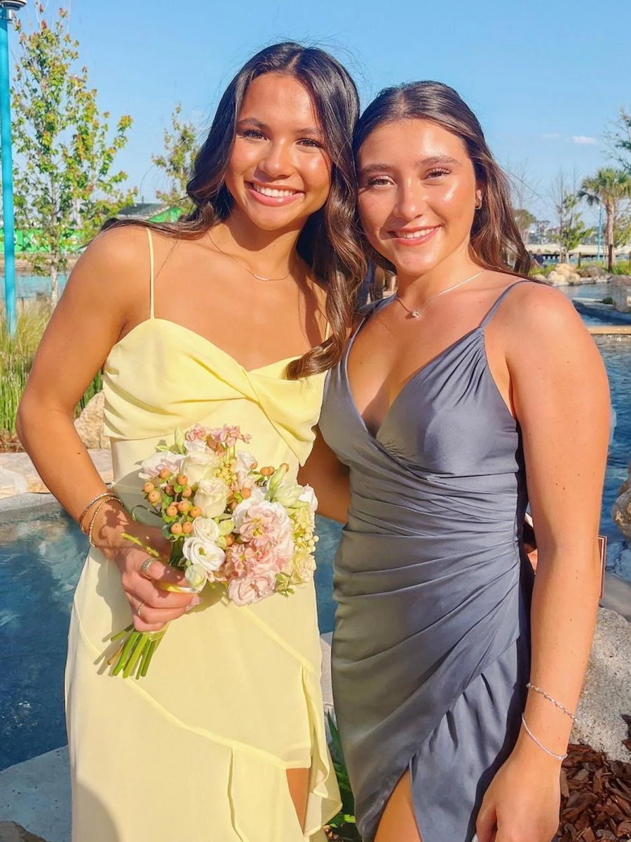 Spaghetti Straps Yellow Chiffon Ruffles Long Prom Dresses with Slit